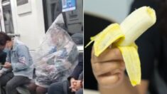 지하철서 ‘비닐’ 뒤집어쓰고 바나나 먹는 여성… 누리꾼들 사이에서 논란